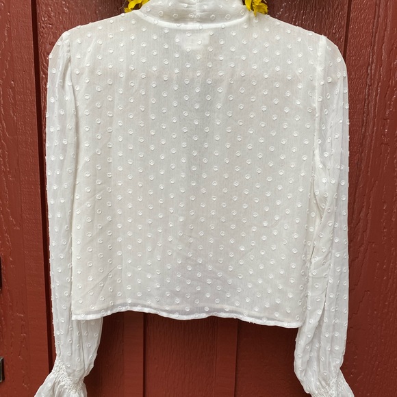 Lovers + Friends White Dotted Long Sleeve Flouncy Top Size M 🌿A6 - Picture 7 of 10